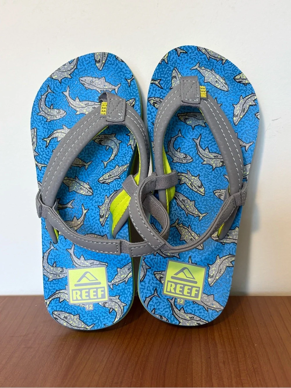 Reef Toddler Boy Ahi Sandal Blue Green Grey Shark Flip Flop Back Strap Size 11